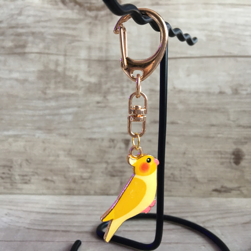 オカメインコ イエロー キーホルダー ピンクゴールド キーリング bemix