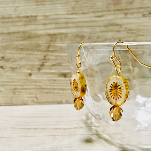 チェコの風 チェコビーズ アンティーク調 クリア ブラウン ゴールド  