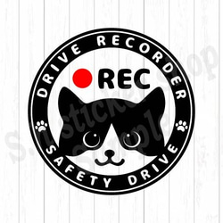 ドライブレコーダー　搭載　ステッカー　REC　ねこ　ハチワレ　録画中　227d 1枚目の画像