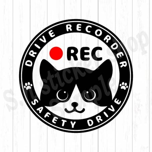 ドライブレコーダー　搭載　ステッカー　REC　ねこ　ハチワレ　録画中　227d 1枚目の画像