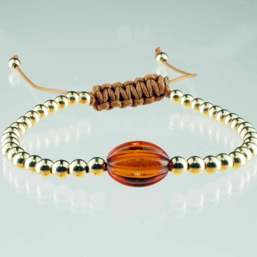 天然琥珀ブレスレット、シンプルなのに華がある１４金ゴールドフィルド：BPGD028057