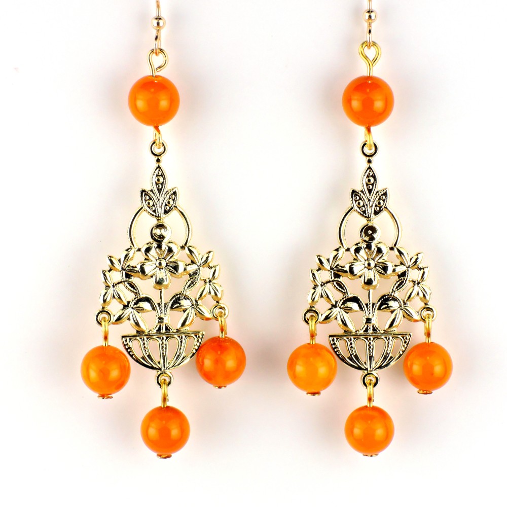 琥珀ピアス・シャラシャラと美しく揺れる：YOBB053068