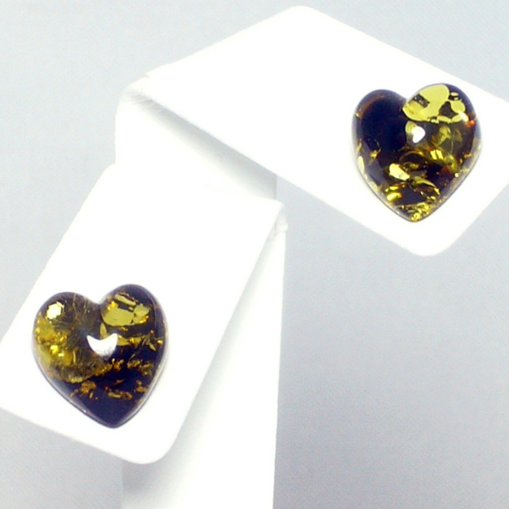天然琥珀ピアス、可愛い大人の女性を演出するハートモチーフ：YGIC020088