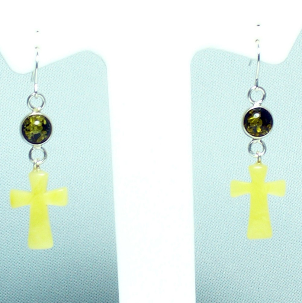 シルバー&琥珀ピアス、優しく温かなクロス：YHGG020060