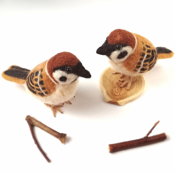 羊毛フェルト＊手のひらサイズのまったり鳥さん❤︎すずめ
