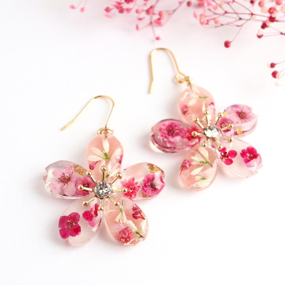 特集掲載】幸せの春桜 ピアス～本物のお花使用 4枚目の画像
