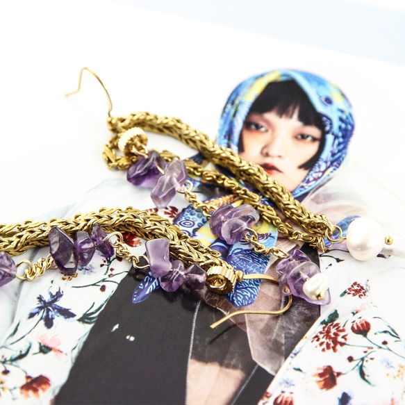 絕色黃銅系列- 紫水晶.天然珍珠.歐洲彩珠與黃銅 光耳飾AG FASHION 第3張的照片