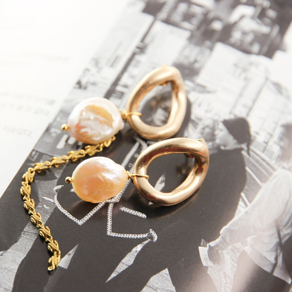 絕色黃銅系列- 淡水珍珠與黃銅 純境之光耳飾AG FASHION 第3張的照片