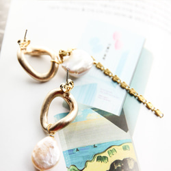 絕色黃銅系列- 淡水珍珠與黃銅 純境之光耳飾AG FASHION 第4張的照片