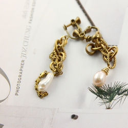 絕色黃銅系列- 淡水珍珠與黃銅 低奢耳飾AG FASHION 第2張的照片