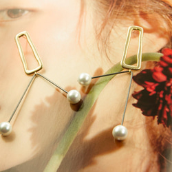 個性不銹鋼金工系列 幾何與水晶珍珠925純銀針 第4張的照片