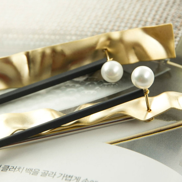 個性系列-不銹鋼金工 幾何金工與水晶珍珠 925純銀針 第2張的照片