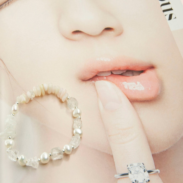 白色之戀-天然珍珠與白水晶 手鍊 AG FASHION 第2張的照片