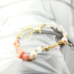 絕色系列-天然珍珠與澳寶&月光石 黃銅原色手鍊AG Fashion 第3張的照片