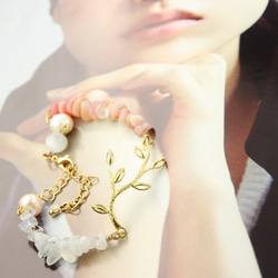 絕色系列-天然珍珠與澳寶&月光石 黃銅原色手鍊AG Fashion 第4張的照片