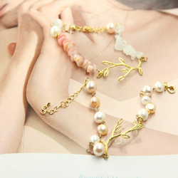 絕色系列-天然珍珠與澳寶&月光石 黃銅原色手鍊AG Fashion 第6張的照片