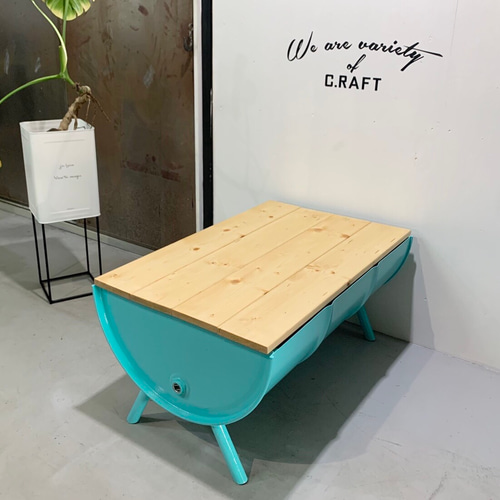 送料無料】［天板ウッド仕様］ドラム缶リメイク テーブル アメリカン