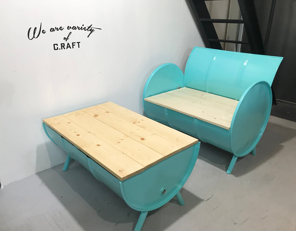 送料無料】［セット価格］ドラム缶リメイク テーブル&ソファ