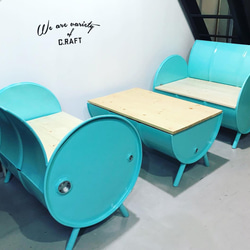 送料無料】［セット価格］ドラム缶リメイク テーブル&ソファセット