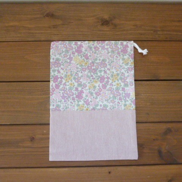 巾着（給食袋）　花柄・ピンク　２点セット　⑫ 2枚目の画像