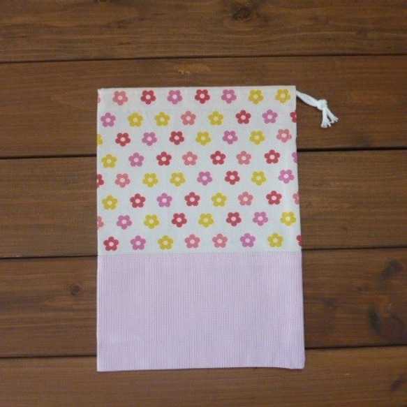 巾着（給食袋）　花柄・ピンク　２点セット　⑫ 3枚目の画像