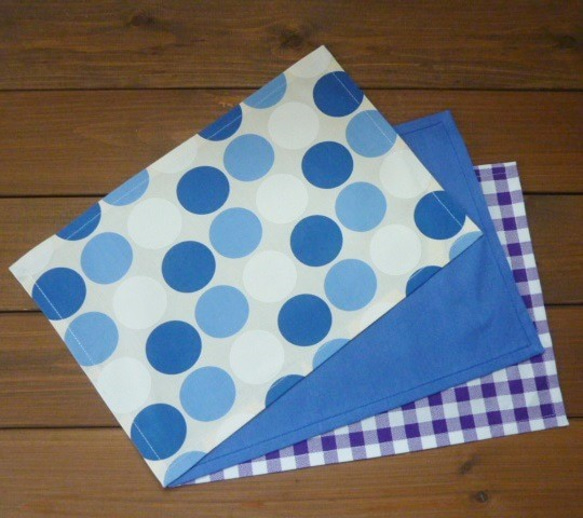 A4 21×30 ﾗﾝﾁｮﾝﾏｯﾄ 3枚ｾｯﾄ ﾄﾞｯﾄ・青・紫ﾁｪｯｸ A406 雑貨・その他 *Bom