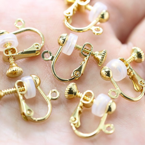 本金メッキ クッション付きカン付きネジバネ式イヤリング（2ペア