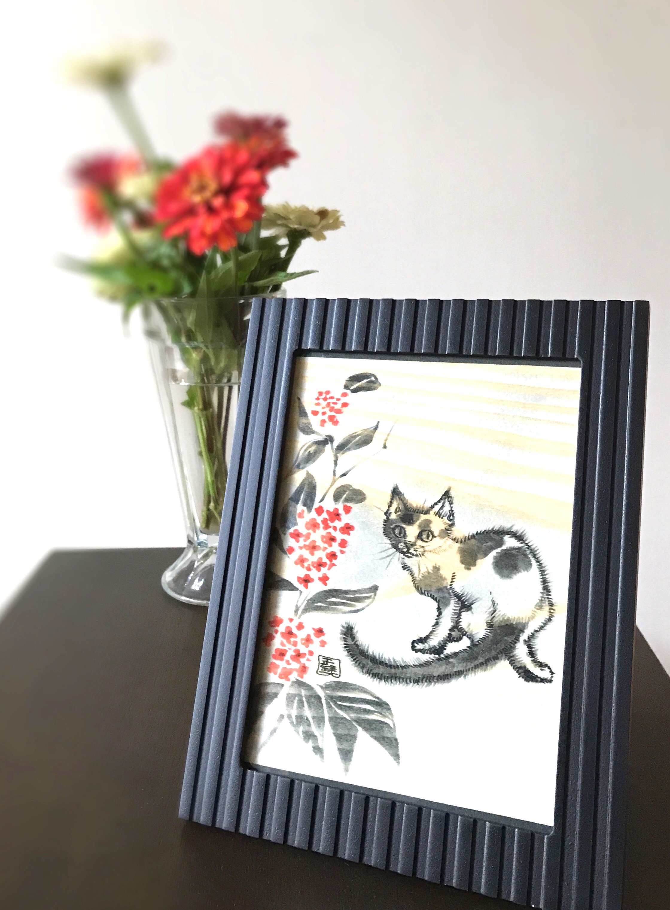 経木画「金木犀とネコ」 絵画 chinami 通販 6203511｜Creema(クリーマ)