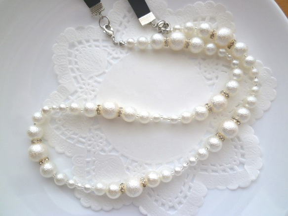 Soldフェア♡２WAY♥コットンパール風ビーズのネックレス(白) 1枚目の画像