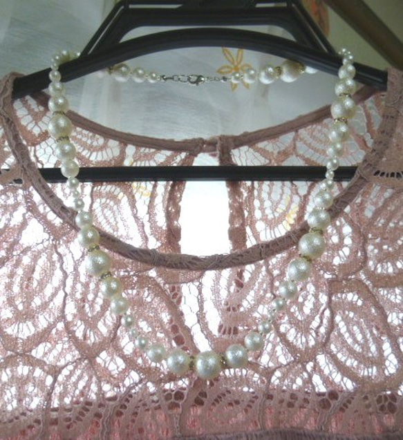 Soldフェア♡２WAY♥コットンパール風ビーズのネックレス(白) 4枚目の画像