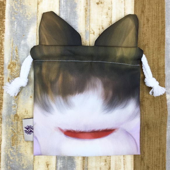 (已售完)拉耳朵動物造型束口袋 - 三花貓 第2張的照片