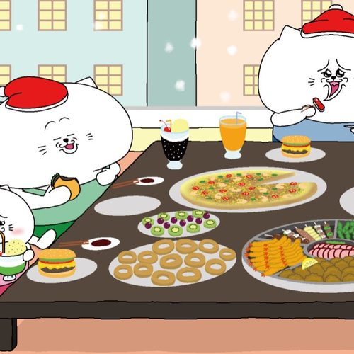 クリスマスパーティーをする猫達(A4サイズ) 額縁なし イラスト クリスマスパーティーをする猫達(A4サイズ) 額縁なし イラスト