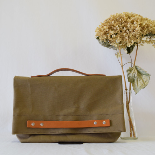 ラッピング無料】岡山帆布と姫路レザーのクラッチバッグ mash  