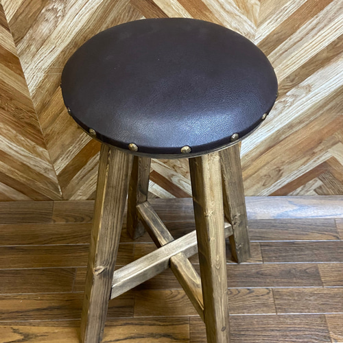 アンティーク調キッチンスツール フェイクレザーブラウン 椅子