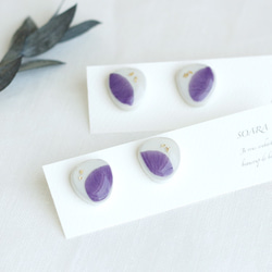 “Mino Yaki”滲透白色瓷磚和Viola花瓣耳環/耳環 第4張的照片