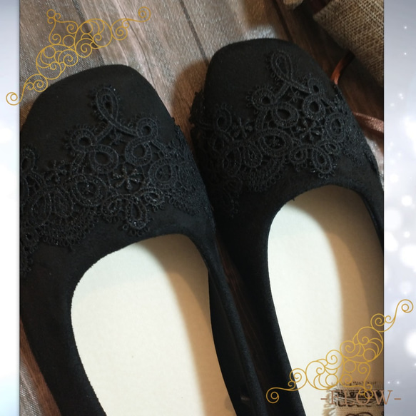 début価格♡お値下げ中【22.5〜25cm】PRINCESS lace（Black）ぺたんこ靴 3枚目の画像