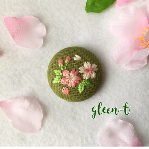 桜ミニ刺繍ブローチ(ヘアゴム可) ブローチ gleen-t 通販 7064533