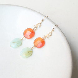 Carnelian×Blue Opal×Freshwater pearl　pierced earrings 1枚目の画像