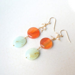 Carnelian×Blue Opal×Freshwater pearl　pierced earrings 2枚目の画像