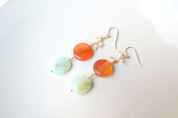 Carnelian×Blue Opal×Freshwater pearl　pierced earrings 2枚目の画像