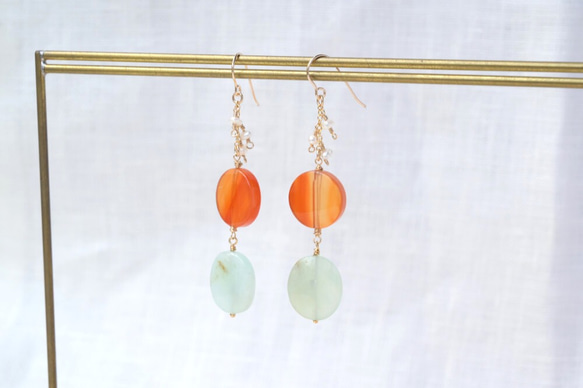 Carnelian×Blue Opal×Freshwater pearl　pierced earrings 3枚目の画像