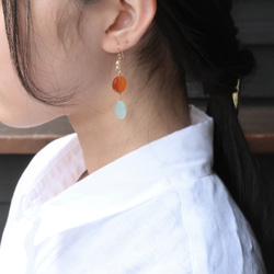 Carnelian×Blue Opal×Freshwater pearl　pierced earrings 4枚目の画像