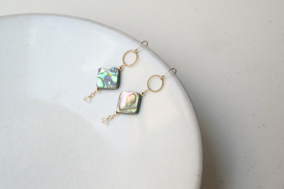 Abalone shell×Herkimer diamond　pierced earrings 1枚目の画像