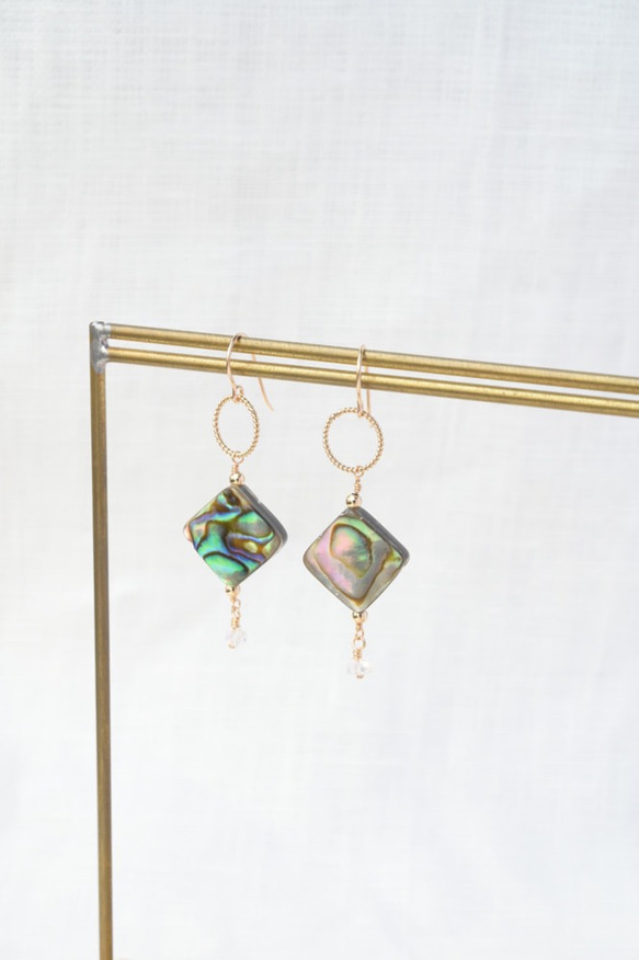 Abalone shell×Herkimer diamond　pierced earrings 3枚目の画像