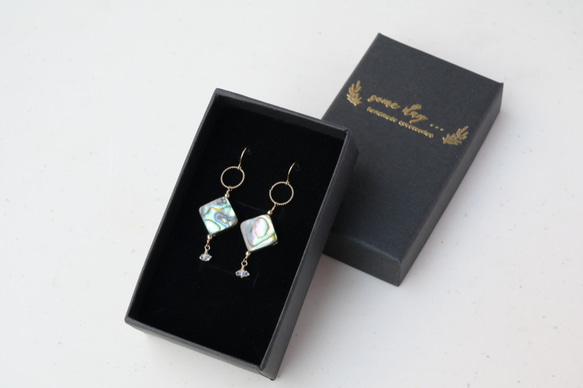 Abalone shell×Herkimer diamond　pierced earrings 5枚目の画像