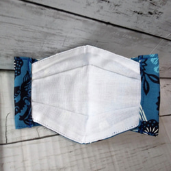 【サイズが選べる】沖縄切り絵風シーサー柄の布ボートマスク（ブルー） 5枚目の画像