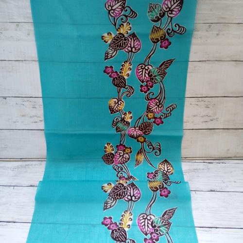 生地販売】沖縄紅型葵の柄（コバルトブルー）着物反物生地切り売り  