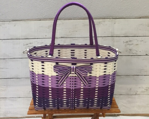 シングアウト！カラー】ダブルリボンのクラフトかごバッグ（ML