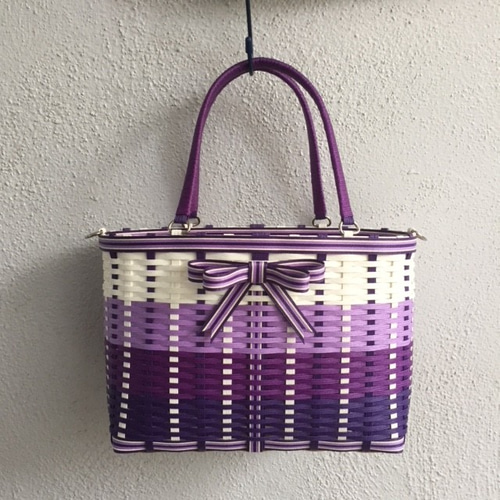 シングアウト！カラー】ダブルリボンのクラフトかごバッグ（ML