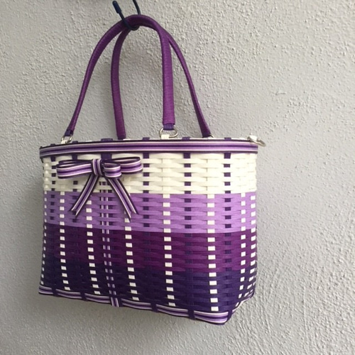 シングアウト！カラー】ダブルリボンのクラフトかごバッグ（ML